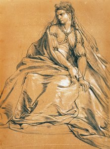 Skuespillerinden Adrienne Lecouvreur (1692-1730) i titelrollen Andromaque, af Jean Racine (1639-1699), tegning, Frankrig af Jean Racine