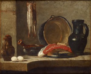 Stilleben af køkkenredskaber, c1733-1734 af Jean Baptiste Simeon Chardin