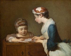 Den lille skolemesterinde efter 1740. af Jean Baptiste Simeon Chardin