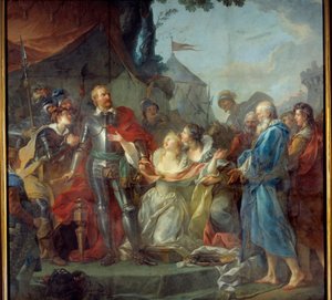 Belejringen af Calais i 1347 var fortæringen af Eustache af Sankt Peter, den bedst kendte af de seks borgerlige i Calais, som gik til kongen af England Edward III, for at bede om indbyggerne i Calais nåde (august 1347). Maleri af Jean Simon