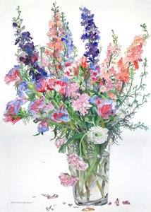Ranunkel, Godetia, Delphiniums, 2000 (akvarel og blæk på papir)