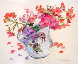 Forårsblomster i Limoges Du Barry Creamer (akvarel og blæk på papir)