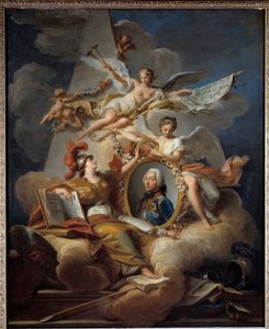 Allegorisk portræt af Louis Charles Auguste Fouquet, hertug af Belle Isle, marechal af Frankrig (1684-1761). Maleri i et maleri. Maleri af Jean Valade (1709-1787) 1758 søn. 1x0,8 m