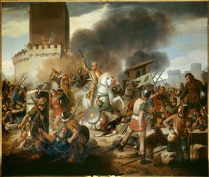 Grev Eudes (Odon) (860 - 898) forsvarer Paris mod normannerne i 886, maleri af Victor Schnetz (1787-1870)