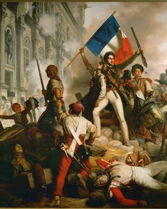 Gadekamp foran rådhuset i Paris ... (olie på lærred) af Jean Victor Schnetz