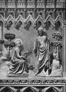 Katedral, interiør, korskærm, Jesus Kristus viser sig for Maria Magdalena, ca. 1340-51 (polykrom sten) af Jean and Jean Le Boutellier Ravy