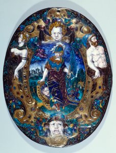 Malet emaljebakke, der repræsenterer Minerve på landskabsbaggrund skabt af Jean Court dit Vigier (1500-tallet) (maler enamailleur på LIMOGES) Paris, Louvre Museum af Jean de Court