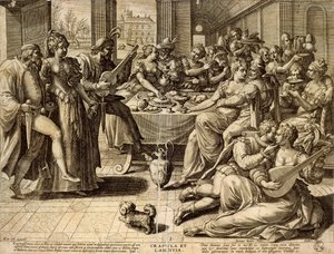 Illallinen Jan Sadeler I (1550-1600), kaiverrus