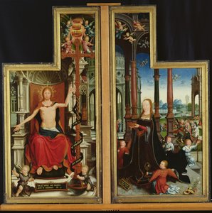 Polyptykon om forherligelsen af den hellige treenighed, paneler, der viser Kristus på tronen og jomfruen, 1509-15