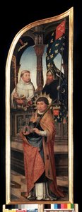 ""Repræsentation af Sankt Vilhelm af Bruxelles, Sankt Bernhard af Clairvaux (San Bernardo di Chiaravalle)"" Højre panel af bebudelsens triptykon (Bebudelsen). Maleri på træ af Jean Bellegambe den ældre (1470-1534) Sankt Petersborg, m. af Jean the Elder Bellegambe