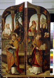 Sankt Trond og Sankt Guillaume. Faste paneler af en triptykon (Saint Trudo og Saint Guillaume. Triptykonens to sidepaneler). Maleri af Jean (Jehan) Bellegambe (Belgamb, Belgand) (1470-1534), olie på lærred