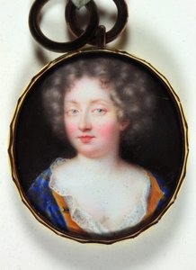 En dame i en orange-foret blå kjole (emalje) af Jean the Elder Petitot