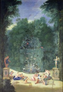 The Groves of Versailles: Udsigt over indgangen til labyrinten med fugle, nymfer og keruber, 1688