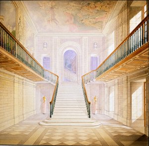 Design til en trappe i Painted Hall, Chatsworth (akvarel på papir)