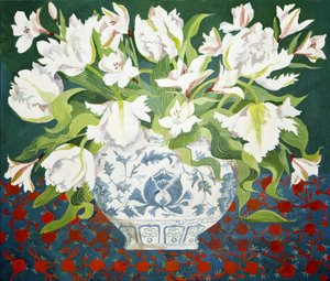 Hvide dobbelte tulipaner og alstroemeria, 2013 (akryl på lærred)