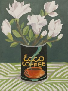 Hvid magnolia i gammel kaffedåse (akryl) af Jennifer Abbott