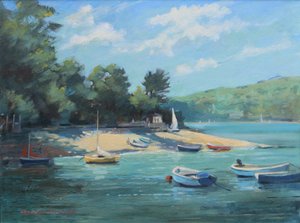 Fishermans Cove Salcombe, olie om bord, 2016 af Jennifer Wright