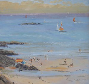 Salcombe Millbay Morning (olie på lærred) af Jennifer Wright