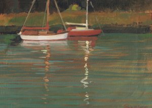Yacht Reflections (olie på lærred) af Jennifer Wright