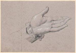 Studie af en venstre hånd, anvendt i helfigursportrættet af Frederik den sjette som Kronprins fra 1786 på Amalienborg af Jens Juel