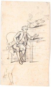 Studie til det holmskioldske familiebillede fra 1787: geheimeråd. Theodor Holmskiold sidden ved et bord af Jens Juel