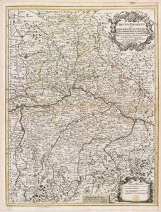 Kort over Bayern, ca. 1695 (farvet gravering) af Jeremias Wolff