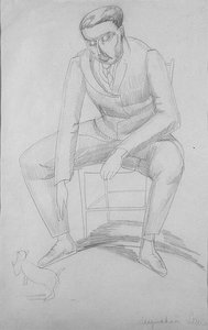 Wyndham Lewis (1884-1957) med kat, ca. 1920 (blyant på papir)