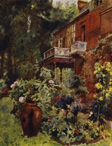 Leighton House, The Studio Balcony, fra Garden (farve litho) af Jessie MacGregor