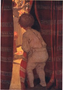 Han krøb nedenunder for at tage et kig i stuen (farve litho) af Jessie Willcox Smith