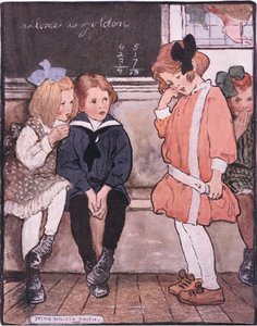 Hun kom ned fra platformen, stadig modigt kvælende sine tårer (farve litho) af Jessie Willcox Smith