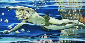 Boy Swimming, illustration fra 