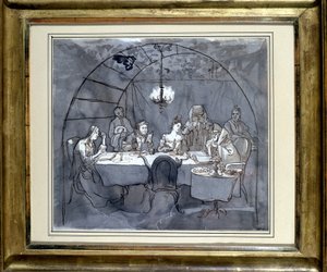 Fête des Cabanes på restauranten Kasher af familien til Moses Ulmann. Tegning på papir, pennevask i 1831 35,5 x 31,3 cm. (JM 189) Jødisk Museum Basel, Schweiz. af Jewish School