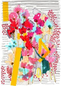 Floral Doodle 3, 2013 (pen, blæk, collage og papir)
