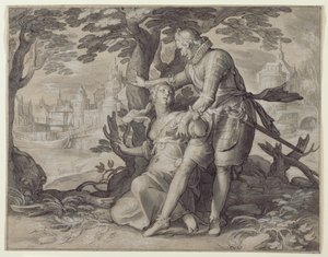 Ung kvinde assisteret af en herre af Joachim Anthonisz. Wtewael