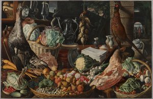 Køkkenscene med Kristus ved Emmaus af Joachim Beuckelaer
