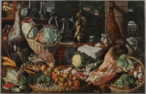 Køkkenscene med Kristus ved Emmaus af Joachim Beuckelaer