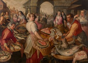 Fiskemarked (olie på panel) af Joachim Beuckelaer
