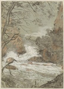 Flodlandskab med et vandfald (recto)