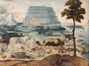 Bygning af Babelstårnet, ca. 1550 (olie på panel) af Joachim Patinir