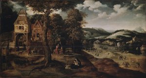 Landskab med flugten til Egypten, ca 1524 af Joachim Patinir