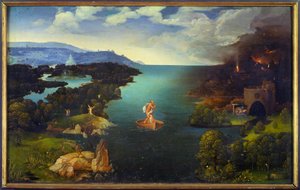 Styx Charons (Caron) passage på sin båd i underverdenen. Maleri af Joachim Patinir (Skater) (1485-1524) (ec.flam.) Søn 0,64x1,03 m Madrid, musee du prado