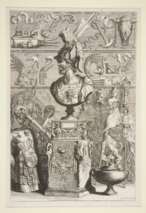 En statue af Lucius Sciopione, rustning og andre antikke bannere og fragmenter af Joachim von Sandrart