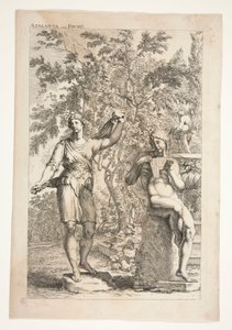 Atalanta og en faun, fra Ancient Sculptures Admired af Joachim von Sandrart