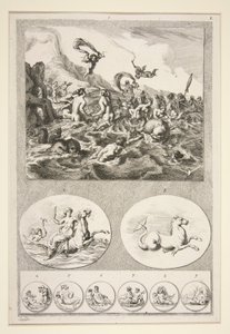 Øverste halvdel: Nereids Sporting Nederste halvdel: To relieffer og seks mønter af Joachim von Sandrart