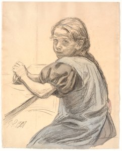 Georgia Skovgaard siddende ved et bord af Joakim Frederik Skovgaard