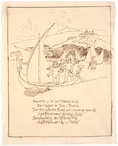 Udkast til sidste illustration med englebørnene i båden af Joakim Frederik Skovgaard
