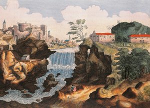 Aniene-vandfaldet i Tivoli (Rom), Fra Italiens vidunderes by, af Joan Blaeu, maleri