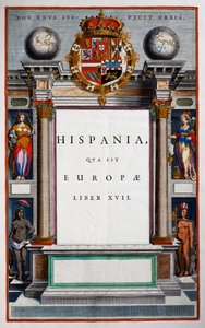 Hispania quae est Europae, Bog XVII, titelblad til bind IX, fra Atlas Maior, atlas i 11 bind, af Joan Blaeu (1596-1673), kobberstik, 57,5x39 cm, Amsterdam