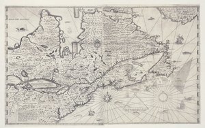 Kort over Canada, gravering fra undersøgelse af Samuel de Champlain