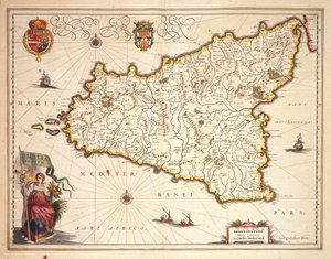 Kort over Sicilien-regionen af Joan Blaeu af Joan Blaeu